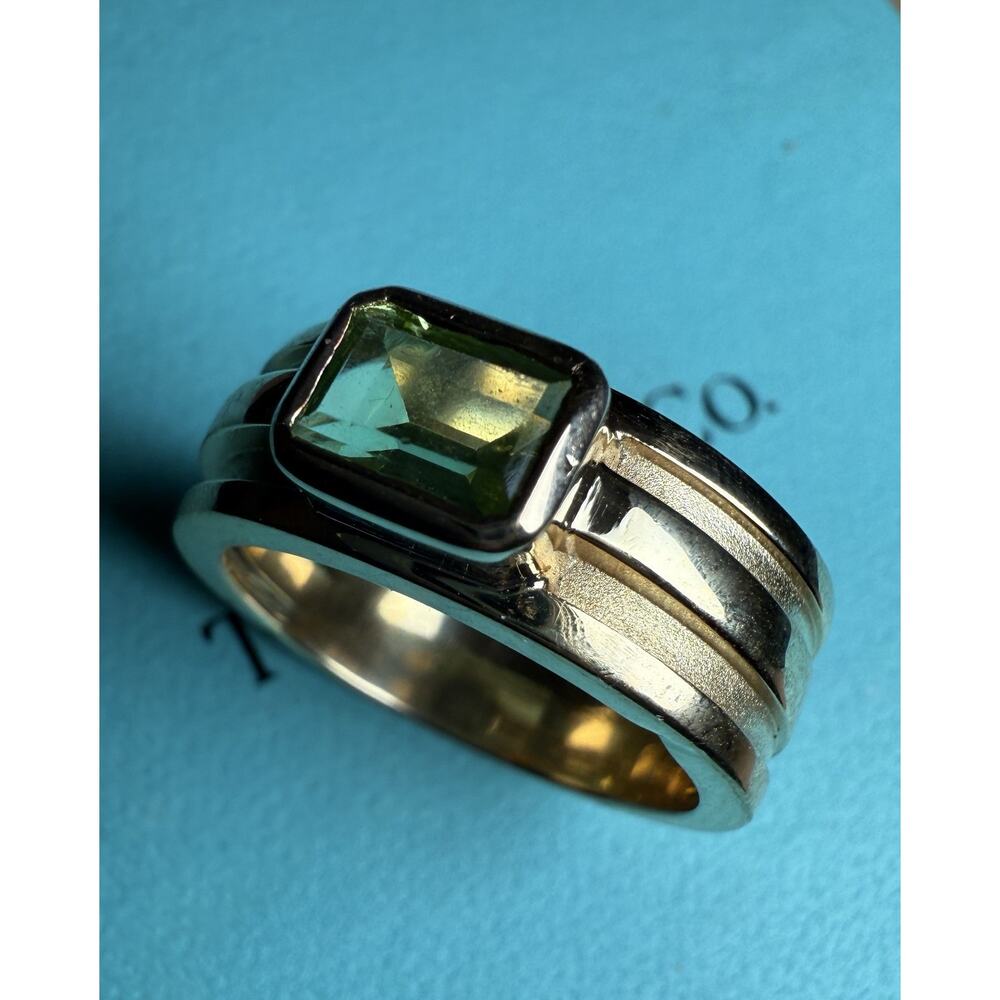 Tiffany & Co. 18k Gold 8mm Sparkle Green Gemstone Peridot Band Wide Ring 12.3g - Picture 15 of 16